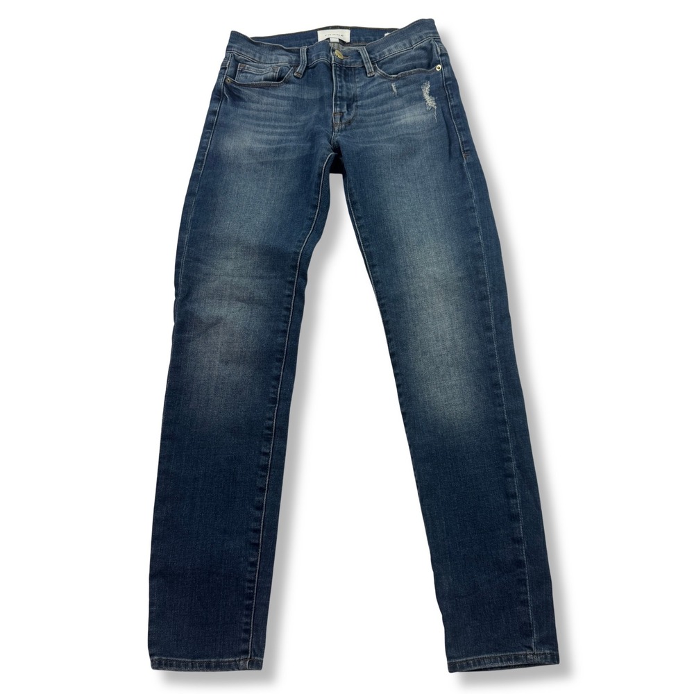 Frame Le Garcon Slim Boyfriend Distressed Jeans Azure Blue Womens Size 24